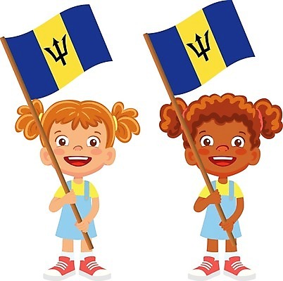 EPS 해외이미지 전신 여자 어린이 일러스트 들기 두명 국기 바베이도스 소녀만 바베이도스국기 해외202009 해외일러스트 모션 사람 남아메리카 여자만 어린이만 파일형식 벡터