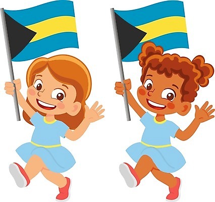 EPS 해외이미지 전신 여자 어린이 일러스트 들기 두명 국기 바하마 소녀만 해외202009 해외일러스트 모션 사람 여자만 어린이만 파일형식 벡터