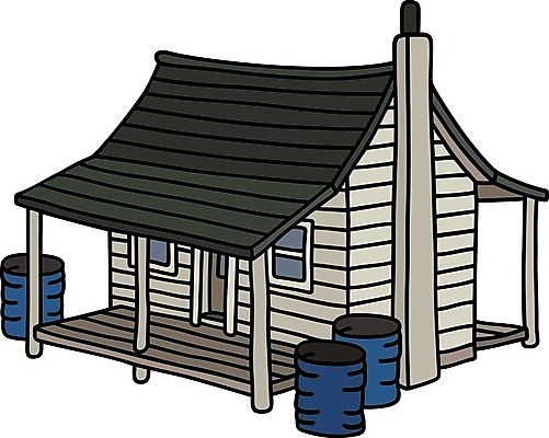 EPS 해외이미지 일러스트 창문 가족 주택 통 굴뚝 건물 목재 초록색 파란색 금속 어둠 흰색 클래식 작음 만화 복고 옛날 판잣집 해외202009 해외일러스트 나무 건축물 컬러 컨셉 재료 관계 재질 크기 파일형식 벡터