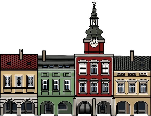 EPS 해외이미지 도로 길 시계 일러스트 거리 주택 건물 목재 빨간색 초록색 노란색 탑 회색 햄버거 흰색 도시 홀 역사 만화 대문 정사각형 광장 타운 법정 옛날 회랑 해외202009 해외일러스트 도형 나무 건축물 컬러 재료 교통시설 패스트푸드 문 공간 복도 파일형식 벡터