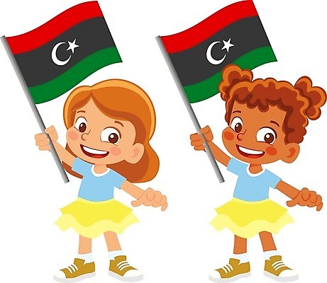 EPS 해외이미지 전신 캐릭터 여자 어린이 일러스트 들기 두명 국기 리비아 소녀만 리비아국기 해외202009 해외일러스트 일러캐릭터 모션 아프리카 사람 여자만 어린이만 파일형식 벡터
