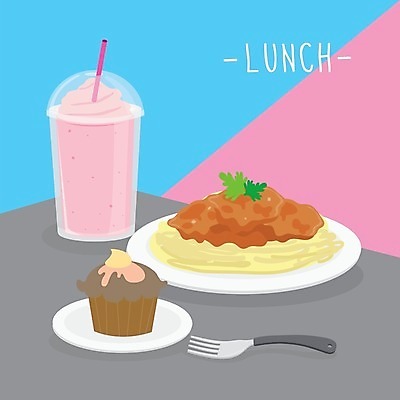 EPS 해외이미지 접시 포크 일러스트 스파게티 빨대 사람없음 컵케이크 점심 쉐이크 점심식사 해외일러스트 식기 음료 파스타 케이크 식사 파일형식 벡터