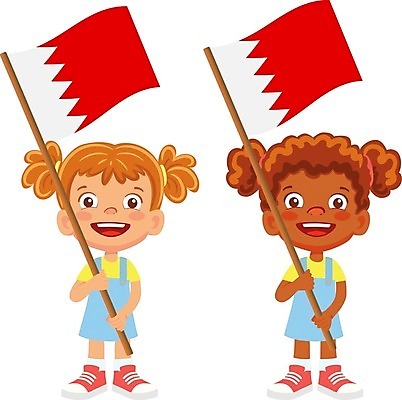 EPS 해외이미지 전신 여자 어린이 일러스트 들기 두명 국기 바레인 소녀만 바레인국기 해외202009 해외일러스트 중동 모션 사람 여자만 어린이만 파일형식 벡터