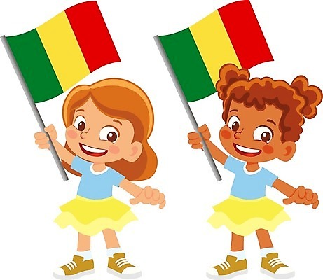 EPS 해외이미지 전신 캐릭터 여자 어린이 일러스트 들기 두명 국기 말리 말리국기 소녀만 해외202009 해외일러스트 일러캐릭터 모션 사람 여자만 어린이만 파일형식 벡터