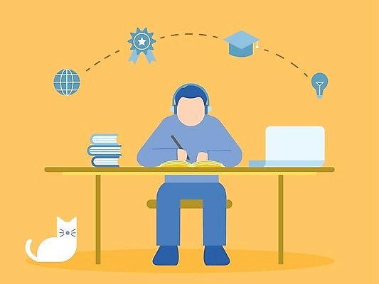 EPS 해외이미지 학생 디자인 교육 남자 컨셉 인터넷 일러스트 비즈니스 교실 탁자 주택 앉기 책 노트북 학습 스터디 컴퓨터 공책 웹 업무 네트워크 플랫 강의 책상 대학교 온라인 온라인강의 이러닝 해외202009 해외일러스트 가구 학교 모션 문구용품 사람 건물 전자제품 작업 파일형식 벡터 언택트