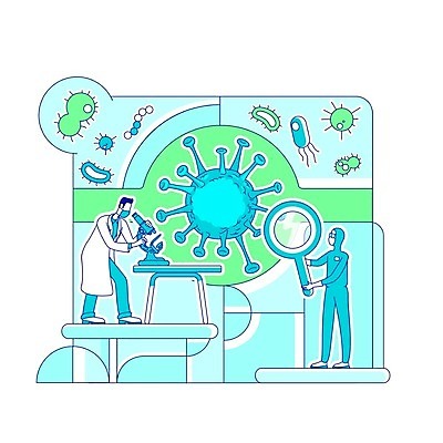 EPS 해외이미지 전신 남자 과학 일러스트 돋보기 미래 현미경 실험 숙이기 서기 들기 성인 두명 파란색 관찰 실험복 바이러스 연구원 박테리아 성인남자만 해외202009 해외일러스트 직업 컬러 포즈 컨셉 의학 모션 실험기구 사람 가운 남자만 성인만 파일형식 벡터