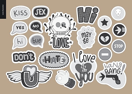 EPS 해외이미지 모양 별 문장 스티커 날개 일러스트 텍스트 관계 불 키스 발렌타인데이 사랑 세트 유행 라벨 총 짜증 하트 기록 인사 플랫 낙서 만화 편지 심볼 사인 코믹 배지 타이틀 그만 깨짐 해골모형 레터링 해외202009 해외일러스트 자연요소 문자 감정 무기 컨셉 데이이벤트 프레임 모형 예절 애정표현 파일형식 벡터