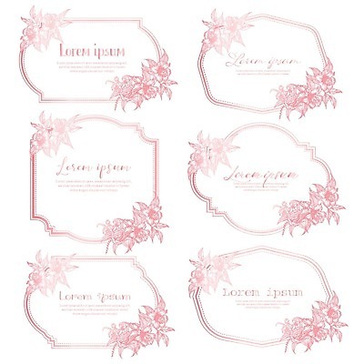 EPS 해외이미지 꽃 선 분홍색 잎 일러스트 사람없음 세트 테두리 지오메트릭 해외202009 해외일러스트 식물 컬러 파일형식 벡터