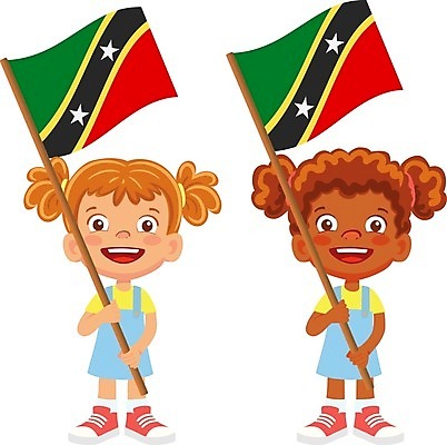 EPS 해외이미지 전신 여자 어린이 일러스트 들기 두명 국기 소녀만 세인트키츠네비스 세인트키츠네비스국기 해외202009 해외일러스트 모션 사람 남아메리카 여자만 어린이만 파일형식 벡터