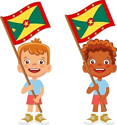 EPS 해외이미지 전신 남자 어린이 일러스트 들기 소년 두명 국기 심볼 그레나다 소년만 그레나다국기 해외202009 해외일러스트 모션 사람 남아메리카 남자만 어린이만 파일형식 벡터