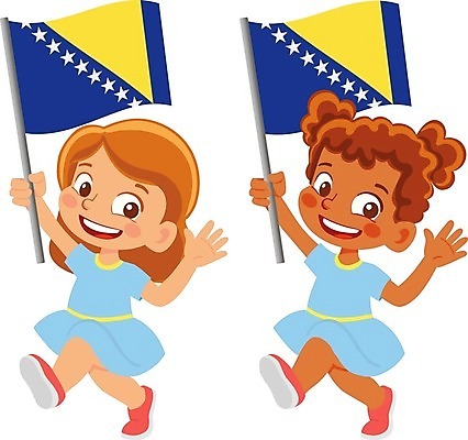 EPS 해외이미지 전신 여자 어린이 일러스트 들기 두명 국기 보스니아헤르체고비나 소녀만 보스니아헤르체고비나국기 해외202009 해외일러스트 유럽 모션 사람 여자만 어린이만 파일형식 벡터