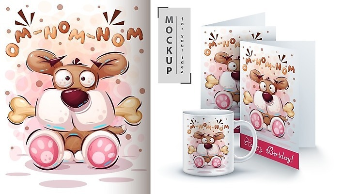 EPS 해외이미지 캐릭터 티셔츠 일러스트 뼈 사람없음 머그컵 개 강아지 불독 목업 벡터 해외202009 해외일러스트 일러캐릭터 셔츠 포유류 컵 반려동물 파일형식