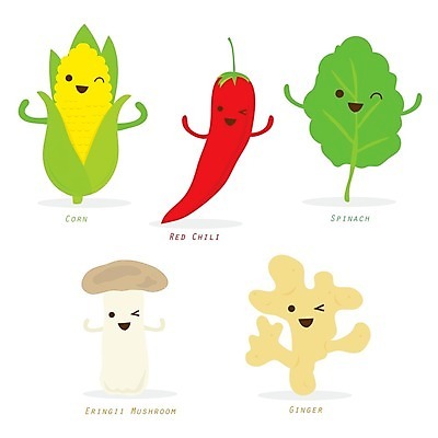 EPS 해외이미지 캐릭터 일러스트 고추 옥수수 윙크 사람없음 버섯 시금치 생강 해외202009 해외일러스트 일러캐릭터 채소 곡류 표정 파일형식 벡터