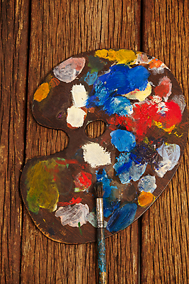 포토 JPG 해외이미지 탁자 사람없음 목재 물감 미술도구 붓 팔레트 해외202009 해외포토 나무 가구 재료 오브젝트 파일형식