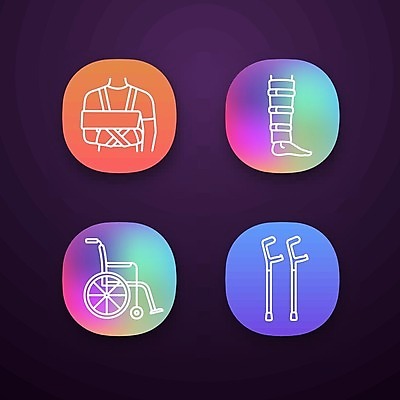 EPS 해외이미지 일러스트 의료기기 사람없음 도움 보호장비 휠체어 목발 깁스 보조기구 해외202009 해외일러스트 컨셉 의학 장비 기구 의료용품 파일형식 벡터