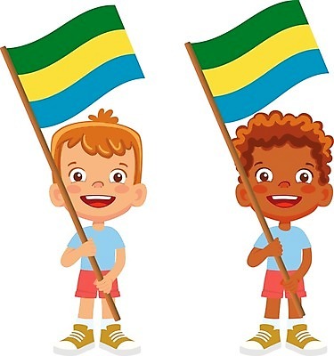 EPS 해외이미지 전신 남자 어린이 일러스트 들기 소년 두명 국기 심볼 가봉 가봉국기 소년만 해외202009 해외일러스트 모션 아프리카 사람 남자만 어린이만 파일형식 벡터