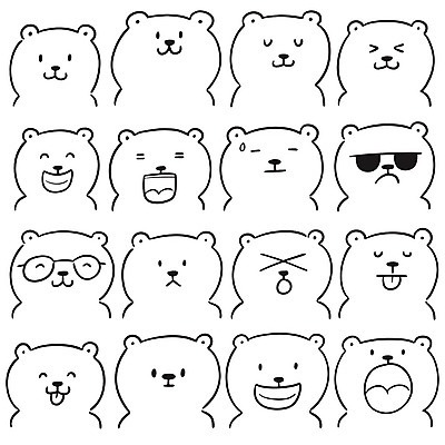 EPS 해외이미지 동물 캐릭터 디자인 행복 얼굴 야생동물 선 일러스트 곰 아이디어 미소 그래픽 장식 세트 그리기 낙서 만화 스케치 수집 심볼 라인아트 그림 클립 심플 코믹 손그림 해외202009 해외일러스트 일러캐릭터 감정 컨셉 포유류 모션 표정 미술 신체부위 파일형식 벡터