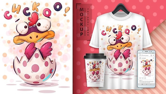 EPS 해외이미지 캐릭터 티셔츠 일러스트 사람없음 스마트폰 닭 알껍데기 테이크아웃컵 목업 벡터 해외202009 해외일러스트 일러캐릭터 셔츠 조류 컵 핸드폰 스마트기기 파일형식