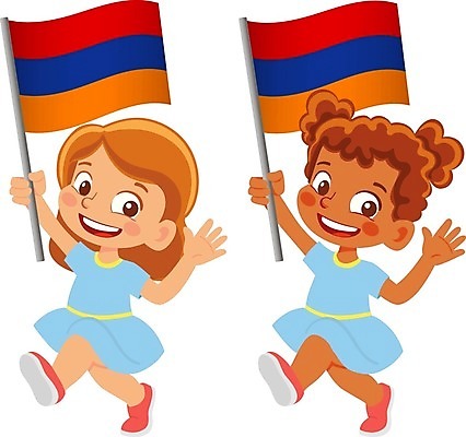 EPS 해외이미지 전신 여자 어린이 일러스트 들기 두명 국기 아르메니아 소녀만 해외202009 해외일러스트 모션 사람 여자만 어린이만 파일형식 벡터
