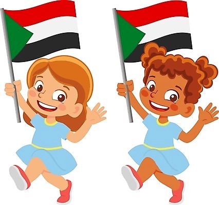 EPS 해외이미지 전신 여자 어린이 일러스트 들기 두명 국기 수단 소녀만 해외202009 해외일러스트 모션 사람 여자만 어린이만 파일형식 벡터