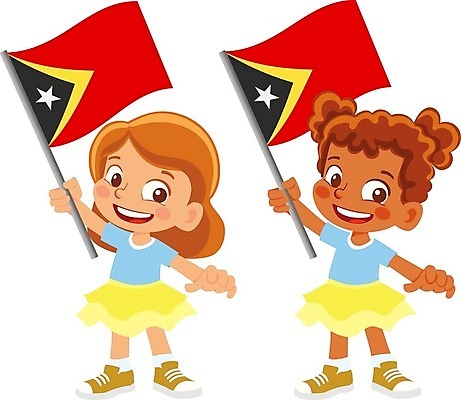 EPS 해외이미지 전신 캐릭터 여자 어린이 일러스트 들기 소녀 두명 국기 심볼 소녀만 동티모르 동티모르국기 해외202009 해외일러스트 일러캐릭터 아시아 모션 사람 여자만 어린이만 파일형식 벡터
