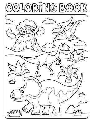 EPS 해외이미지 캐릭터 일러스트 자연 산 사람없음 언덕 공룡 화산 윤곽 용암 익룡 젠탱글 해외202009 해외일러스트 일러캐릭터 파충류 생태계 파일형식 벡터