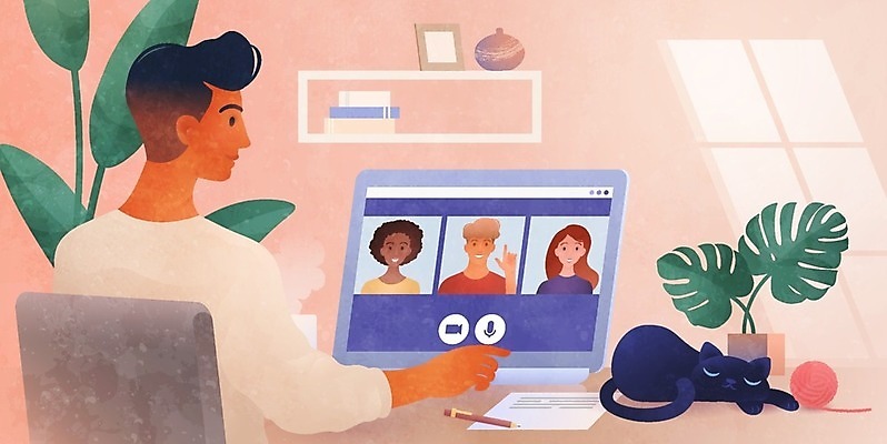 EPS 해외이미지 디자인 여자 남자 컨셉 인터넷 일러스트 비즈니스 통신 회의 주택 사람 노트북 컴퓨터 스크린 고양이 업무 네트워크 그룹 플랫 연결 토론 만화 종업원 동료 면접 부름 멀리 온라인 동영상 소셜 가상 웨비나 해외202009 해외일러스트 직업 포유류 관계 모션 건물 전자제품 반려동물 작업 세미나 파일형식 벡터 언택트