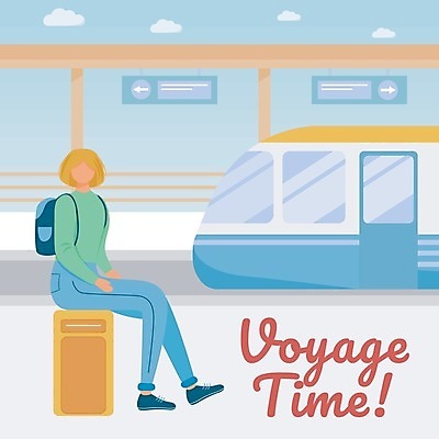 EPS 해외이미지 구름 여자 포스터 화살표 여행 가방 일러스트 하늘 한명 앉기 성인 전철 즐거움 휴양지 성인여자한명만 해외202009 해외일러스트 자연요소 1 잡화 감정 육상교통 모션 대중교통 사람 장소 여자한명만 성인여자만 파일형식 벡터