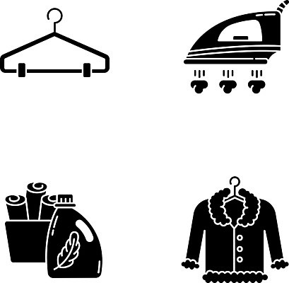 EPS 해외이미지 일러스트 건조 사람없음 세트 수건 검은색 재킷 플랫 수증기 옷걸이 다리미 빨랫감 섬유유연제 해외202009 해외일러스트 컬러 위생용품 외투 가전제품 빨래 파일형식 벡터
