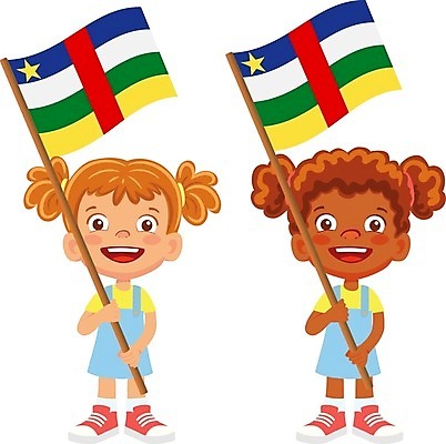 EPS 해외이미지 전신 여자 어린이 일러스트 들기 두명 국기 중앙아프리카공화국 소녀만 해외202009 해외일러스트 모션 사람 공화국 여자만 어린이만 파일형식 벡터