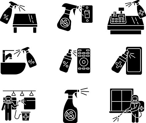 EPS 해외이미지 안전 사람없음 세트 검은색 위생 분무기 방역 소독 소독제 위생관리 코로나바이러스 방역사 생활방역 해외202009 델타변이바이러스 직업 컬러 관리 바이러스 파일형식 벡터