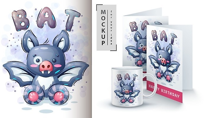 EPS 해외이미지 캐릭터 일러스트 사람없음 머그컵 박쥐 목업 벡터 해외202009 해외일러스트 일러캐릭터 포유류 컵 파일형식