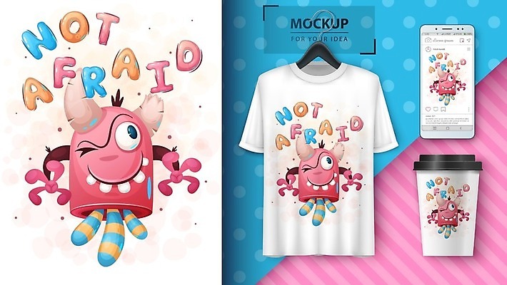 EPS 해외이미지 캐릭터 티셔츠 일러스트 사람없음 스마트폰 몬스터 테이크아웃컵 목업 벡터 해외202009 해외일러스트 일러캐릭터 셔츠 컵 핸드폰 스마트기기 파일형식