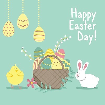 EPS 해외이미지 일러스트 부활절 병아리 타이포그라피 사람없음 바구니 토끼 부활절계란 민트색 해외202009 해외일러스트 문자 기념일 컬러 포유류 조류 반려동물 계란 파일형식 벡터