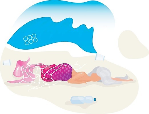 EPS 해외이미지 바다 일러스트 자연 해변 사람없음 죽음 그물 환경오염 쓰레기 폐기물 플라스틱 페트병 인어 해양오염 해외202009 해외일러스트 컨셉 재질 생태계 병_담는 파일형식 벡터