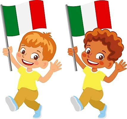 EPS 해외이미지 전신 캐릭터 남자 어린이 일러스트 들기 소년 두명 이탈리아 국기 이탈리아국기 소년만 해외202009 해외일러스트 일러캐릭터 유럽 모션 사람 남자만 어린이만 파일형식 벡터