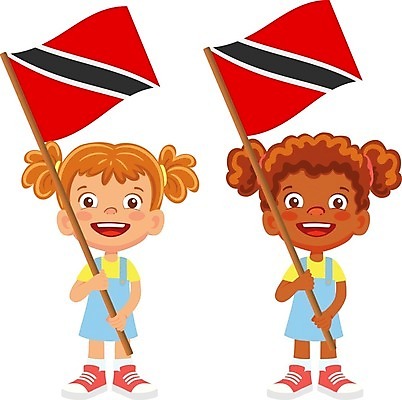 EPS 해외이미지 전신 여자 어린이 일러스트 들기 두명 국기 심볼 소녀만 해외202009 트리니다드토바고 해외일러스트 모션 사람 남아메리카 여자만 어린이만 파일형식 벡터