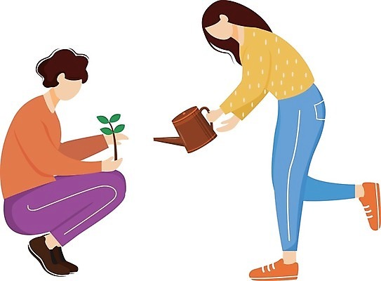 EPS 해외이미지 전신 식물 커플 여자 남자 일러스트 함께함 들기 성인 두명 물뿌리개 원예 돌봄 모종 헬프 성인만 해외202009 해외일러스트 컨셉 관계 모션 사람 취미 도움 파일형식 벡터