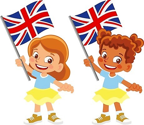 EPS 해외이미지 전신 캐릭터 영어 여자 어린이 일러스트 영국 들기 두명 국기 소녀만 해외202009 해외일러스트 일러캐릭터 문자 유럽 모션 사람 여자만 어린이만 파일형식 벡터