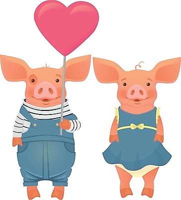 EPS 해외이미지 커플 원피스 두마리 일러스트 들기 사람없음 귀여움 하트 돼지 멜빵바지 돼지캐릭터 해외202009 해외일러스트 모양 옷 동물캐릭터 컨셉 2 바지 포유류 관계 모션 멜빵 파일형식 벡터
