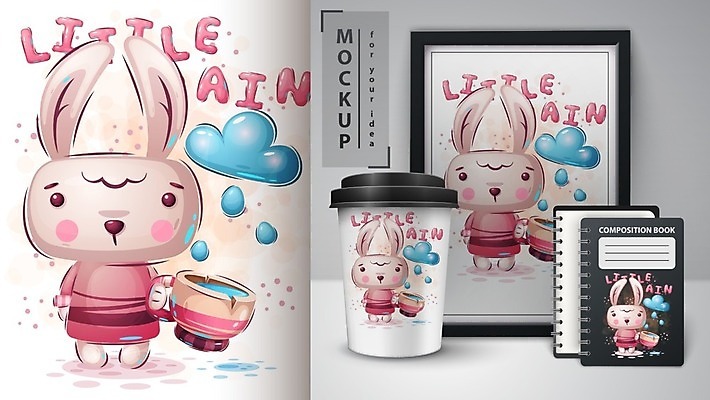 EPS 해외이미지 캐릭터 액자 일러스트 사람없음 공책 토끼 스프링노트 테이크아웃컵 목업 벡터 해외202009 해외일러스트 일러캐릭터 포유류 문구용품 컵 반려동물 파일형식