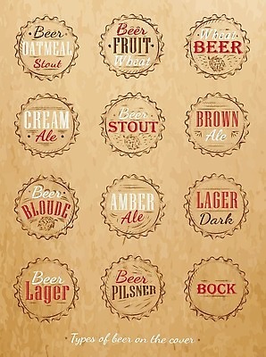 EPS 해외이미지 템플릿 배너 음료 일러스트 맥주 종류 빨간색 갈색 라벨 금속 공백 흰색 알코올 원형 액체 수집 크림 오브젝트 복고 코르크 고립 양조장 옛날 오트밀 프리미엄 레터링 해외202009 해외일러스트 도형 컬러 재질 프레임 주류 파일형식 벡터 귀리