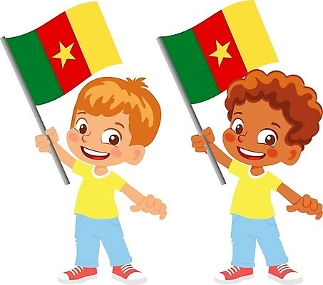 EPS 해외이미지 전신 남자 어린이 일러스트 들기 소년 두명 국기 카메룬 카메룬국기 소년만 해외202009 해외일러스트 모션 아프리카 사람 남자만 어린이만 파일형식 벡터