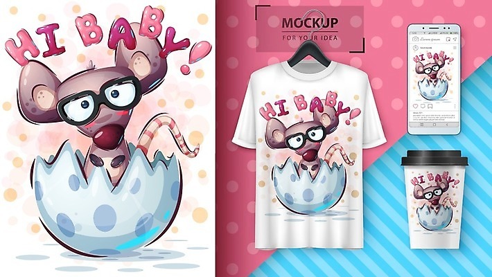 EPS 해외이미지 캐릭터 티셔츠 일러스트 사람없음 스마트폰 쥐 알껍데기 테이크아웃컵 목업 벡터 해외202009 해외일러스트 일러캐릭터 셔츠 컵 핸드폰 스마트기기 설치류 파일형식