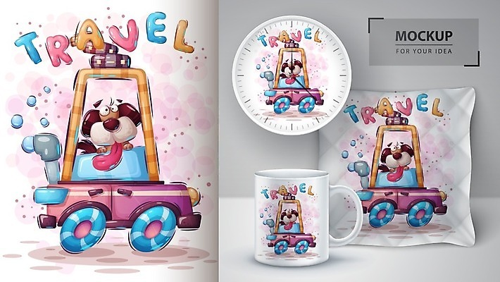 EPS 해외이미지 캐릭터 시계 쿠션 일러스트 베개 자동차 사람없음 여행가방 머그컵 강아지 목업 벡터 해외202009 해외일러스트 일러캐릭터 육상교통 가방 침구 컵 반려동물 개 파일형식