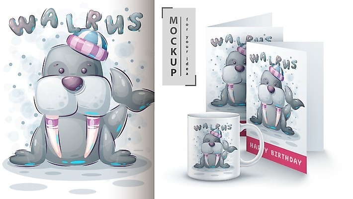 EPS 해외이미지 캐릭터 일러스트 사람없음 머그컵 물개 목업 벡터 해외202009 해외일러스트 일러캐릭터 포유류 컵 바다동물 파일형식