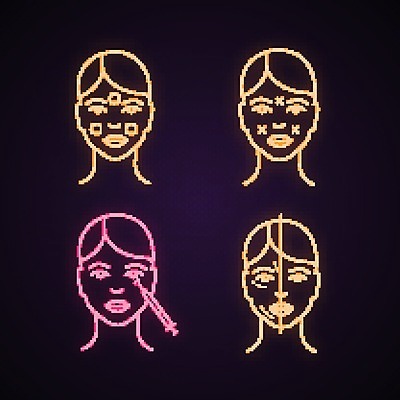 EPS 해외이미지 디자인 여자 얼굴 일러스트 미술 그래픽 장식 빛 약 화장품 주름 심볼 피부 크림 오브젝트 사인 피부관리 네온 주사약 반대 빛망울 순서 고립 광 돌봄 엘리먼트 전후 현실 해외202009 해외일러스트 의학 모션 문화예술 사람 신체부위 뷰티 비교 파일형식 벡터