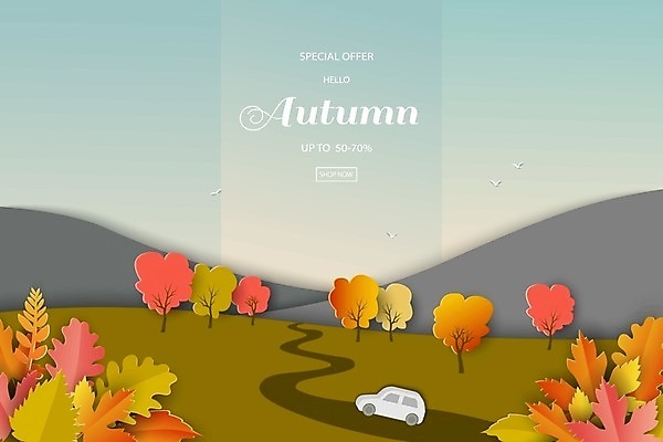 EPS 해외이미지 나무 무료이미지 단풍 일러스트 자동차 풍경 사람없음 해외202009 해외일러스트 식물 육상교통 잎 파일형식 벡터