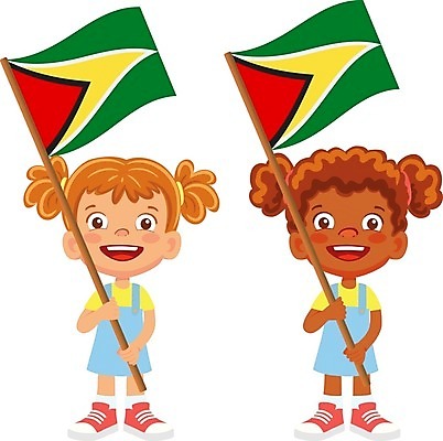 EPS 해외이미지 전신 여자 어린이 일러스트 들기 두명 국기 가이아나 소녀만 가이아나국기 해외202009 해외일러스트 모션 사람 남아메리카 여자만 어린이만 파일형식 벡터