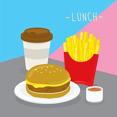 EPS 해외이미지 접시 커피 일러스트 사람없음 감자튀김 햄버거 점심 점심식사 소스그릇 해외일러스트 그릇 식기 음료 감자 패스트푸드 식사 튀김 파일형식 벡터